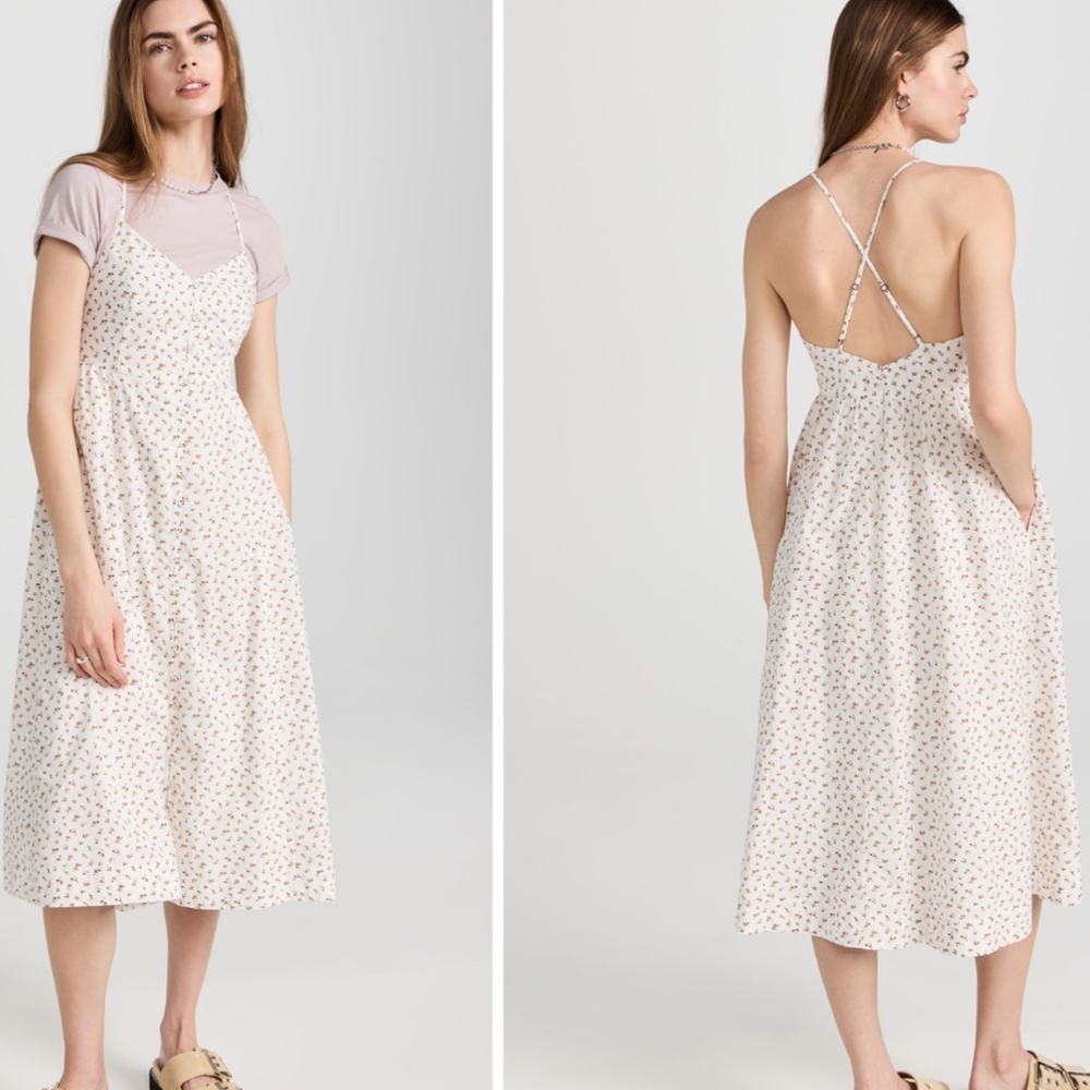 NWOT Madewell Alexa Ruffle Bodice Button Down Midi Dress- white linen- SIZE 6